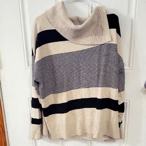 Liz Claiborne Black and Cream Striped Turtleneck Sweater